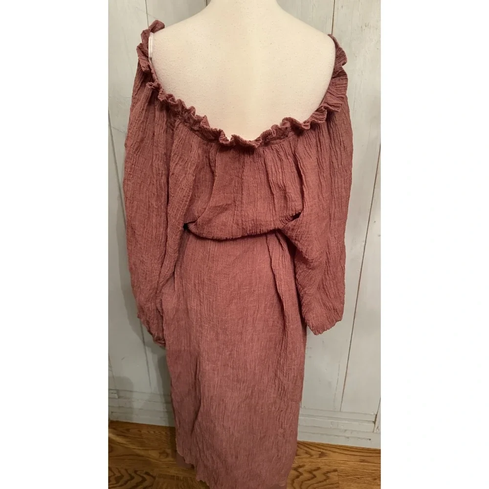 Tory‎ Burch Linen Gauze Oversized Bishop Sleeve Midi Dress Terra-Cotta S-XL